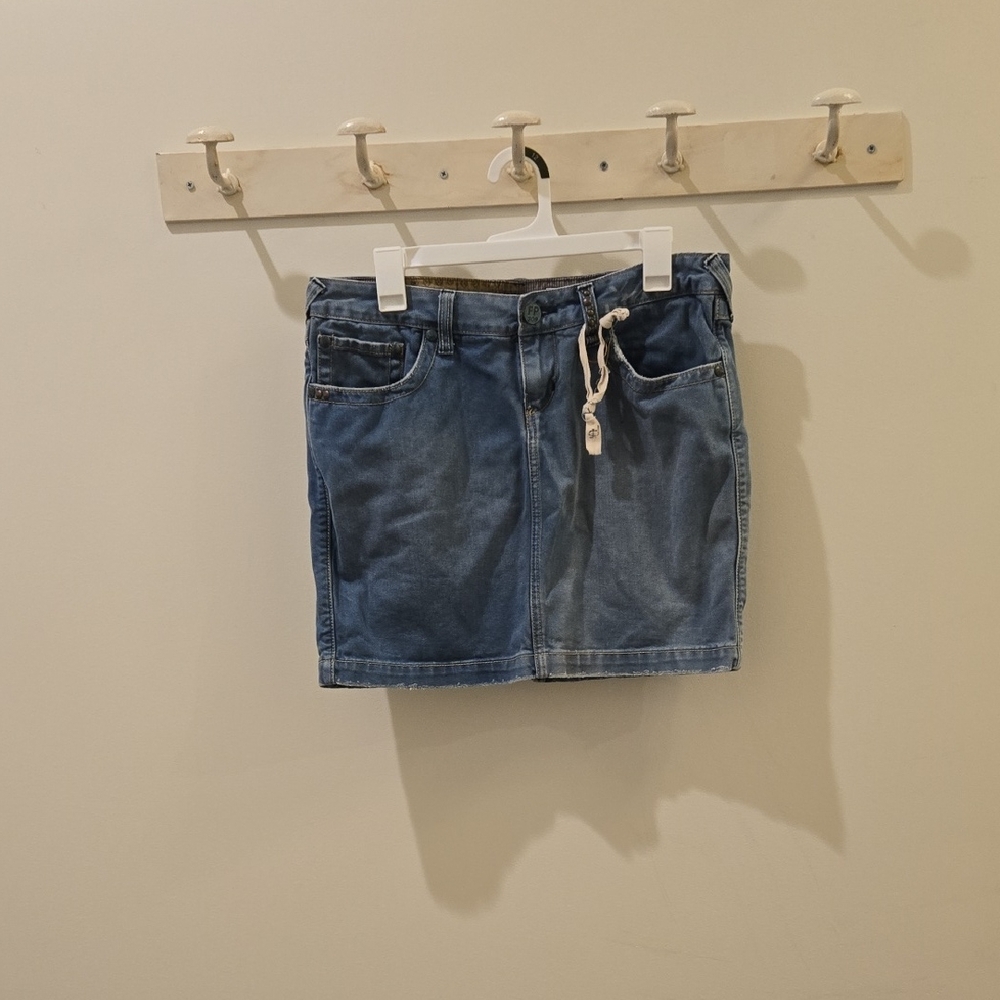 Free People...Blue Denim Mini Skirt with Drawstring